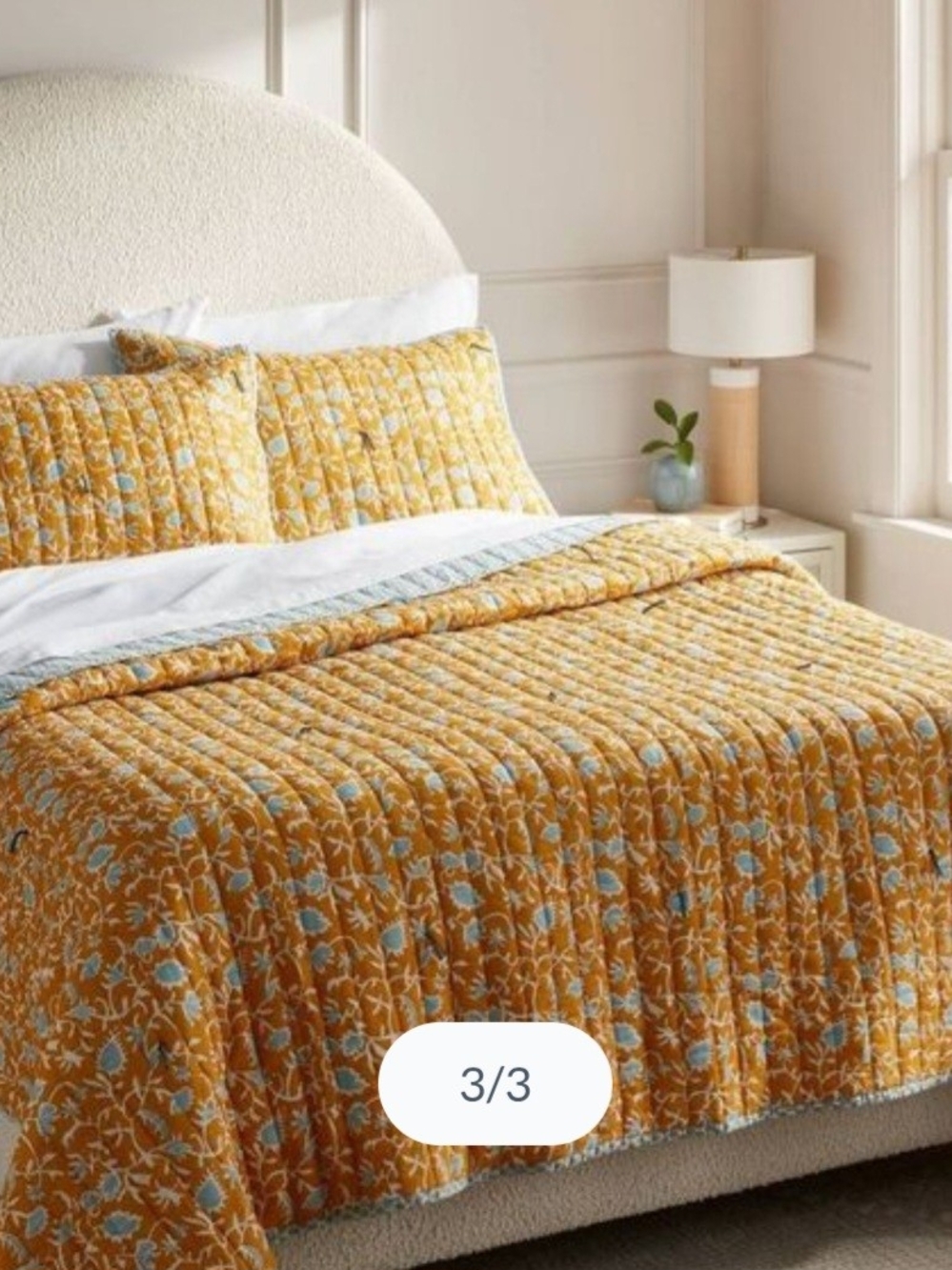 Threshold Mustard Yellow Quilted Floral Bedspread with Light Blue Accents
